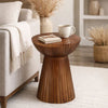 Kora Side End Table | 15" Round Drum Shape Ribbed Cone Pedestal | Brown