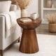 Kora Side End Table | 15" Round Drum Shape Ribbed Cone Pedestal | Brown