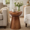 Kora Side End Table | 15" Round Drum Shape Ribbed Cone Pedestal | Brown