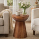 Kora Side End Table | 15" Round Drum Shape Ribbed Cone Pedestal | Brown