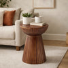 Kora Side End Table | 15" Round Drum Shape Ribbed Cone Pedestal | Brown