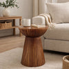 Kora Side End Table | 15" Round Drum Shape Ribbed Cone Pedestal | Brown