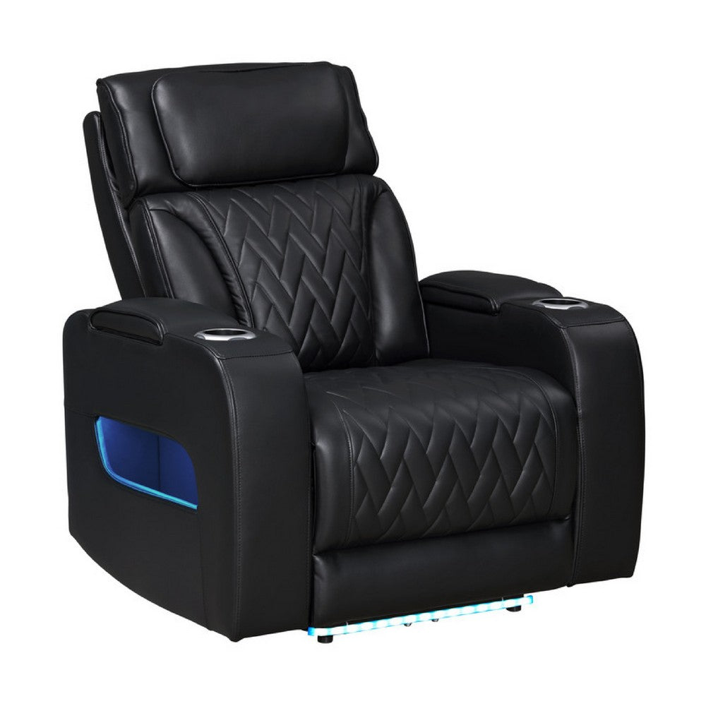Jasi Power Reclining Chair | LED | Storage | USB Ports | Black Leather Aire