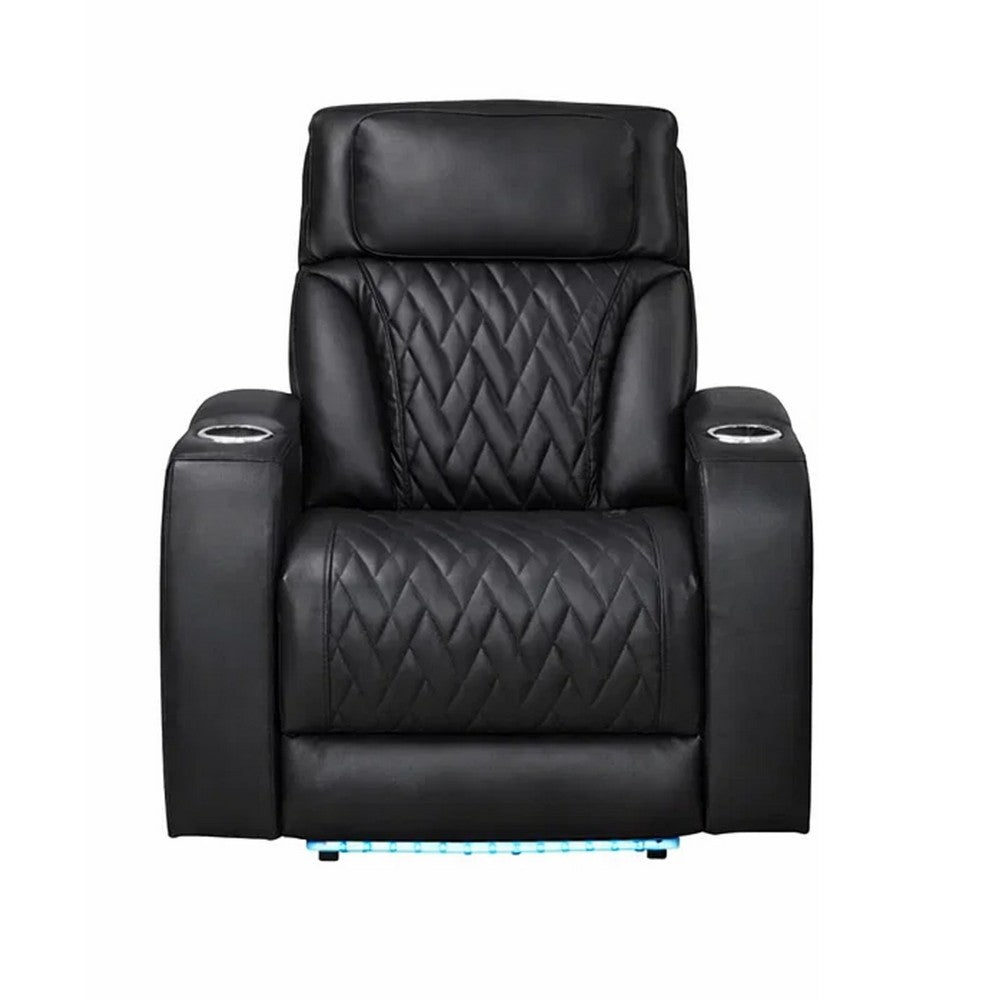 Jasi Power Reclining Chair | LED | Storage | USB Ports | Black Leather Aire