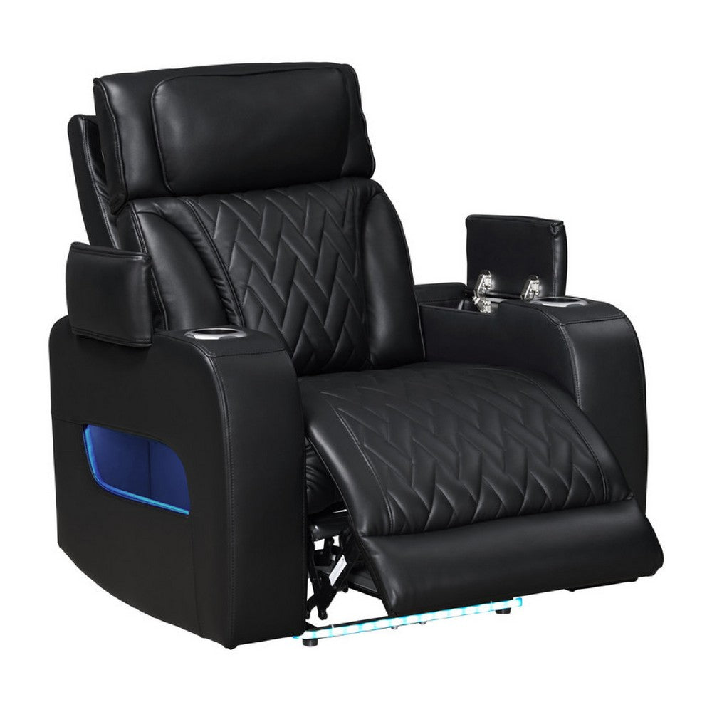 Jasi Power Reclining Chair | LED | Storage | USB Ports | Black Leather Aire