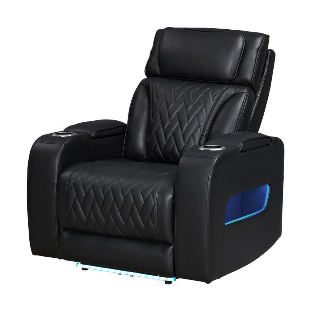 Jasi Power Reclining Chair | LED | Storage | USB Ports | Black Leather Aire