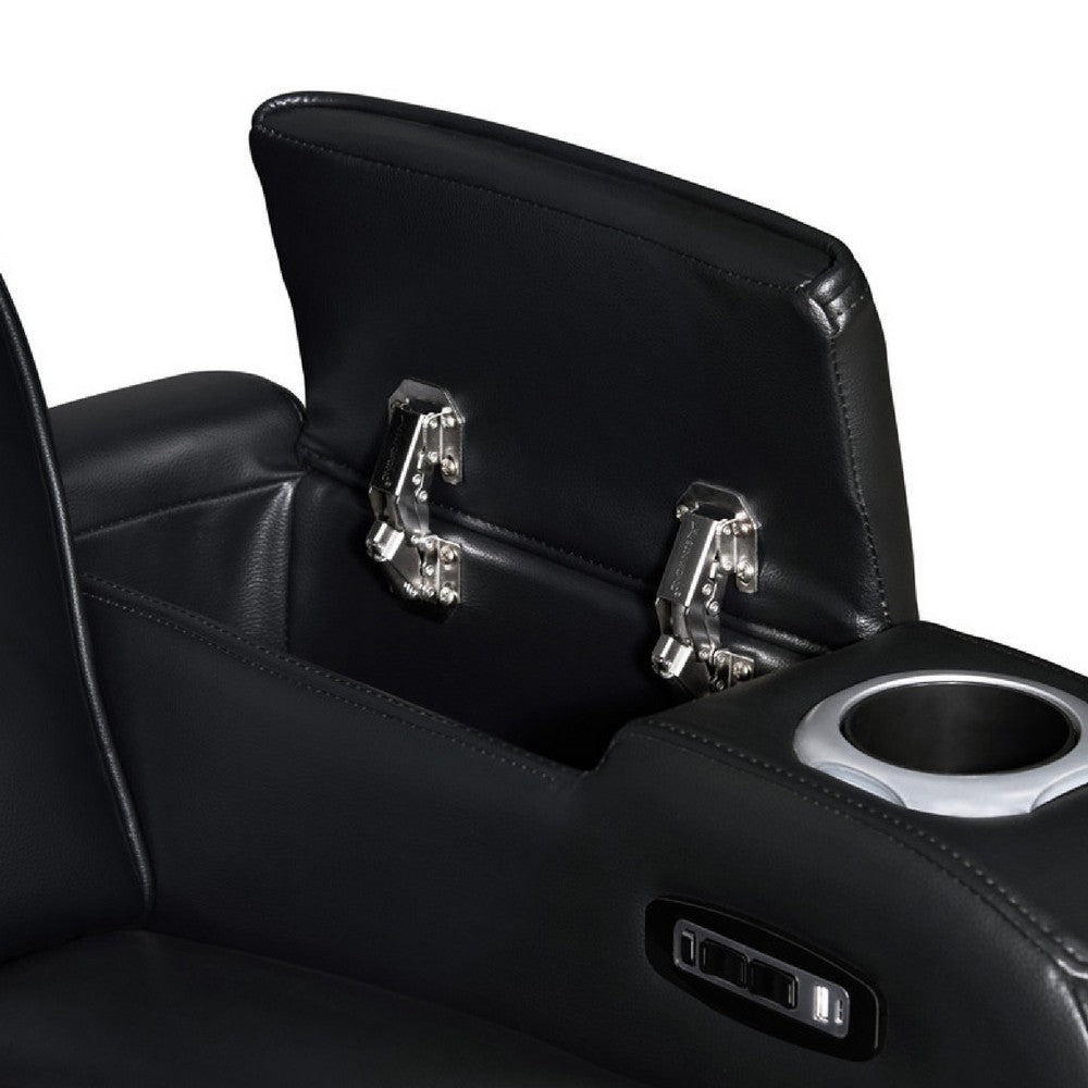 Jasi Power Reclining Chair | LED | Storage | USB Ports | Black Leather Aire