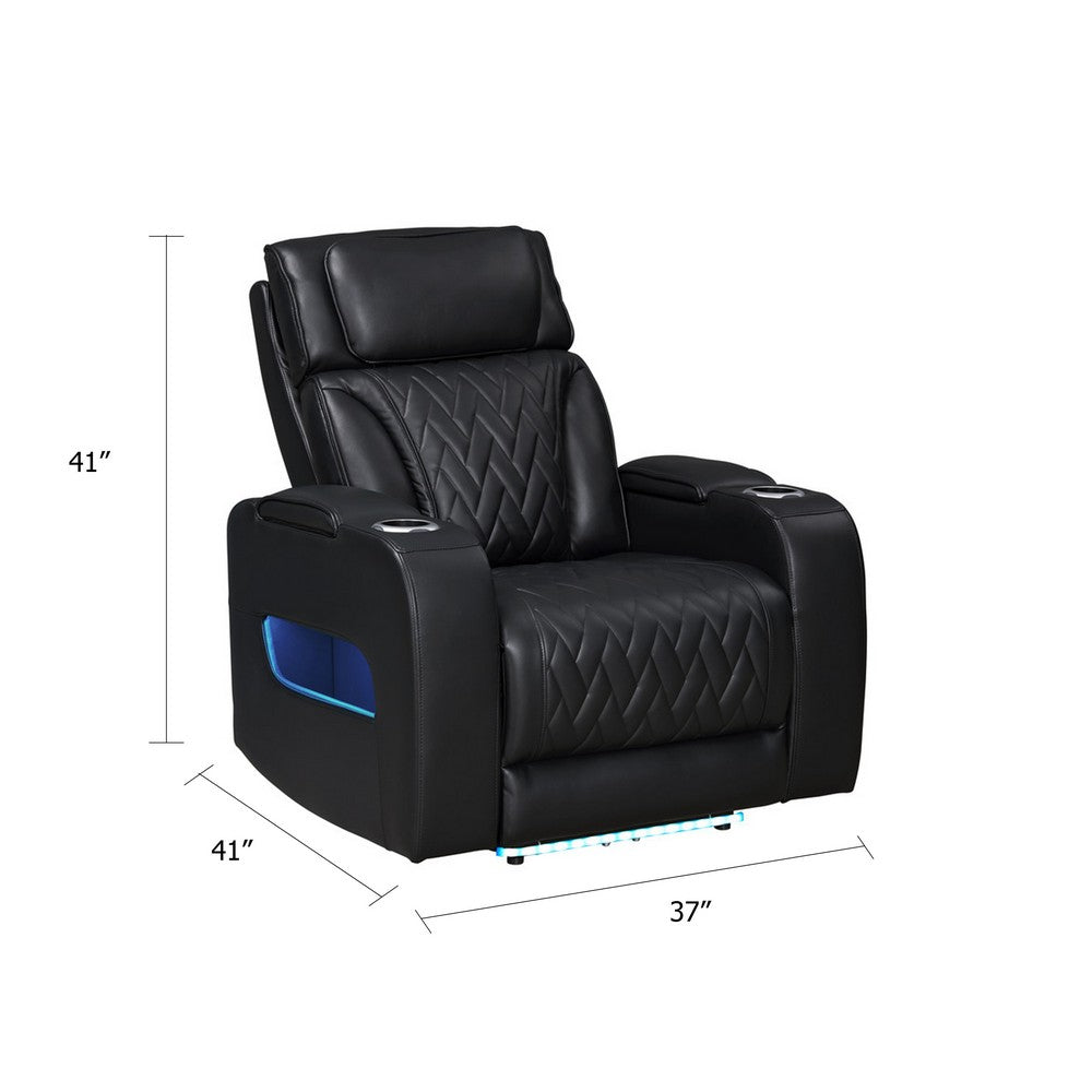 Jasi Power Reclining Chair | LED | Storage | USB Ports | Black Leather Aire