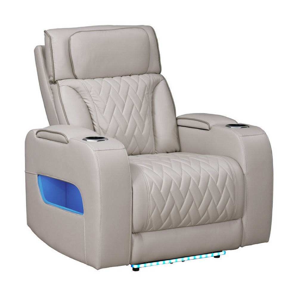 Jasi Power Reclining Chair | LED | Storage | USB Ports | Gray Leather Aire