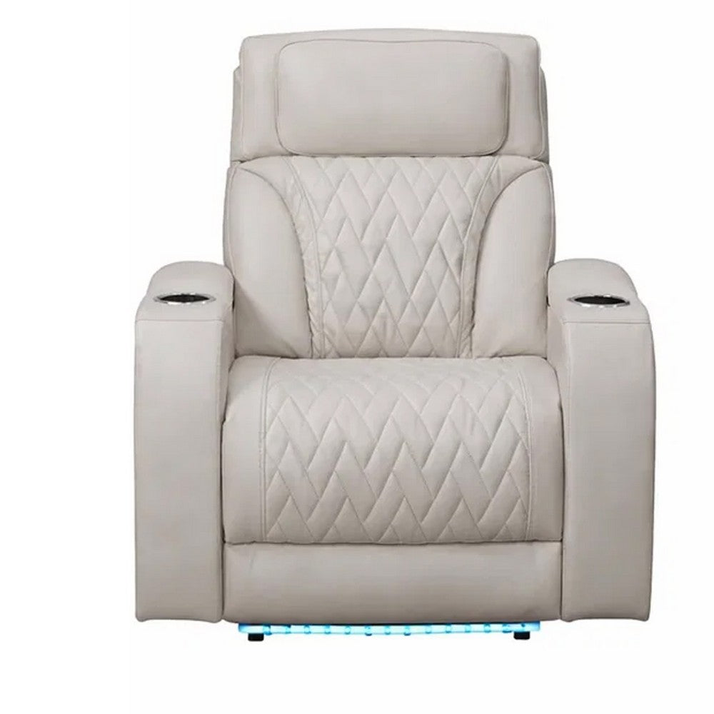 Jasi Power Reclining Chair | LED | Storage | USB Ports | Gray Leather Aire