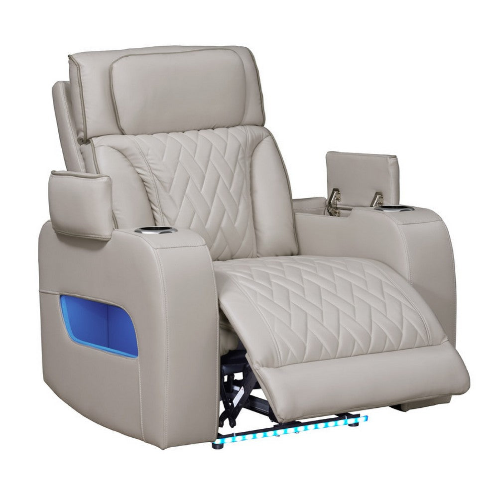 Jasi Power Reclining Chair | LED | Storage | USB Ports | Gray Leather Aire