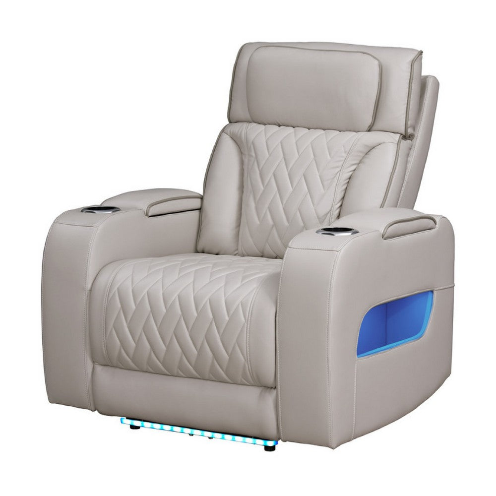 Jasi Power Reclining Chair | LED | Storage | USB Ports | Gray Leather Aire