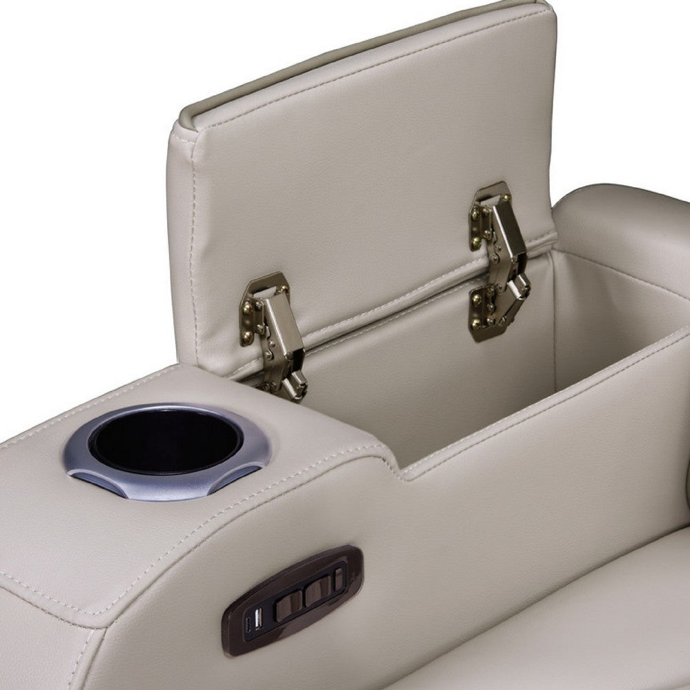 Jasi Power Reclining Chair | LED | Storage | USB Ports | Gray Leather Aire