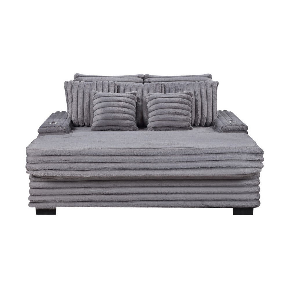 Mony Oversized Sofa Chaise Lounge Chair | USB, Cupholders | Gray Corduroy