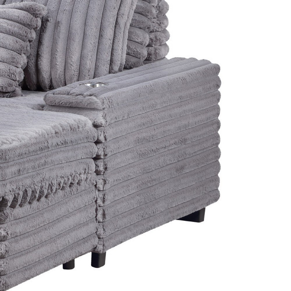 Mony Oversized Sofa Chaise Lounge Chair | USB, Cupholders | Gray Corduroy