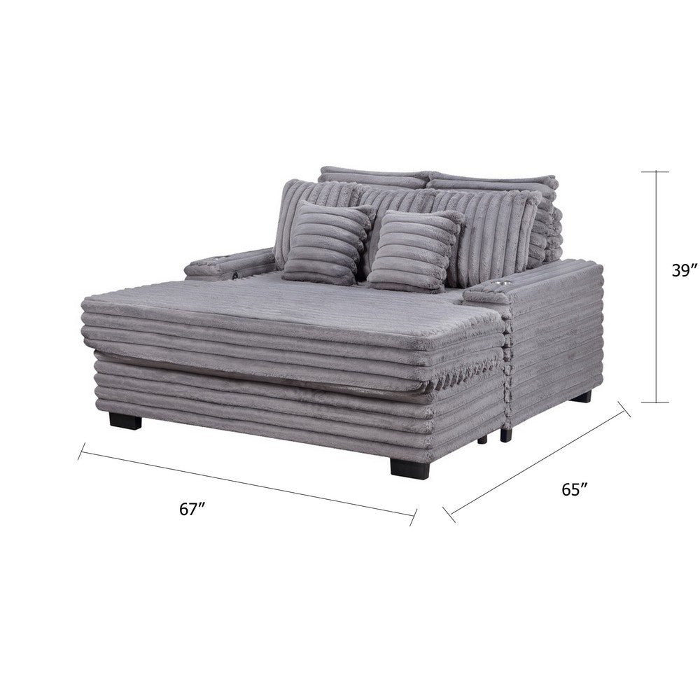 Mony Oversized Sofa Chaise Lounge Chair | USB, Cupholders | Gray Corduroy