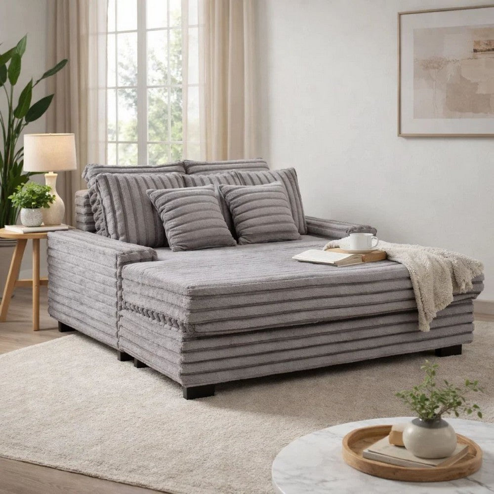 Mony Oversized Sofa Chaise Lounge Chair | USB, Cupholders | Gray Corduroy