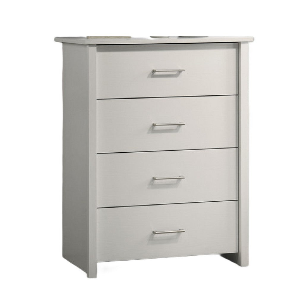 Kele Tall Dresser Chest | 4 Drawers Silver Handles | White Faux Laminate