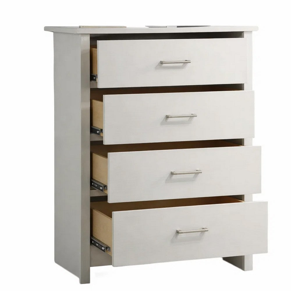 Kele Tall Dresser Chest | 4 Drawers Silver Handles | White Faux Laminate