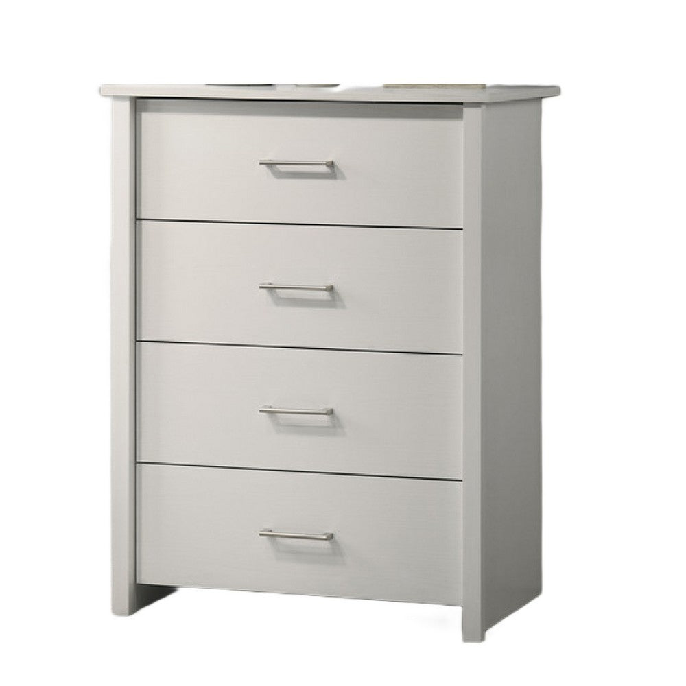 Kele Tall Dresser Chest | 4 Drawers Silver Handles | White Faux Laminate