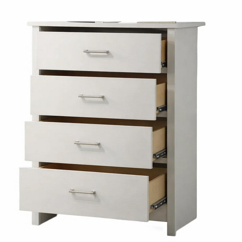 Kele Tall Dresser Chest | 4 Drawers Silver Handles | White Faux Laminate