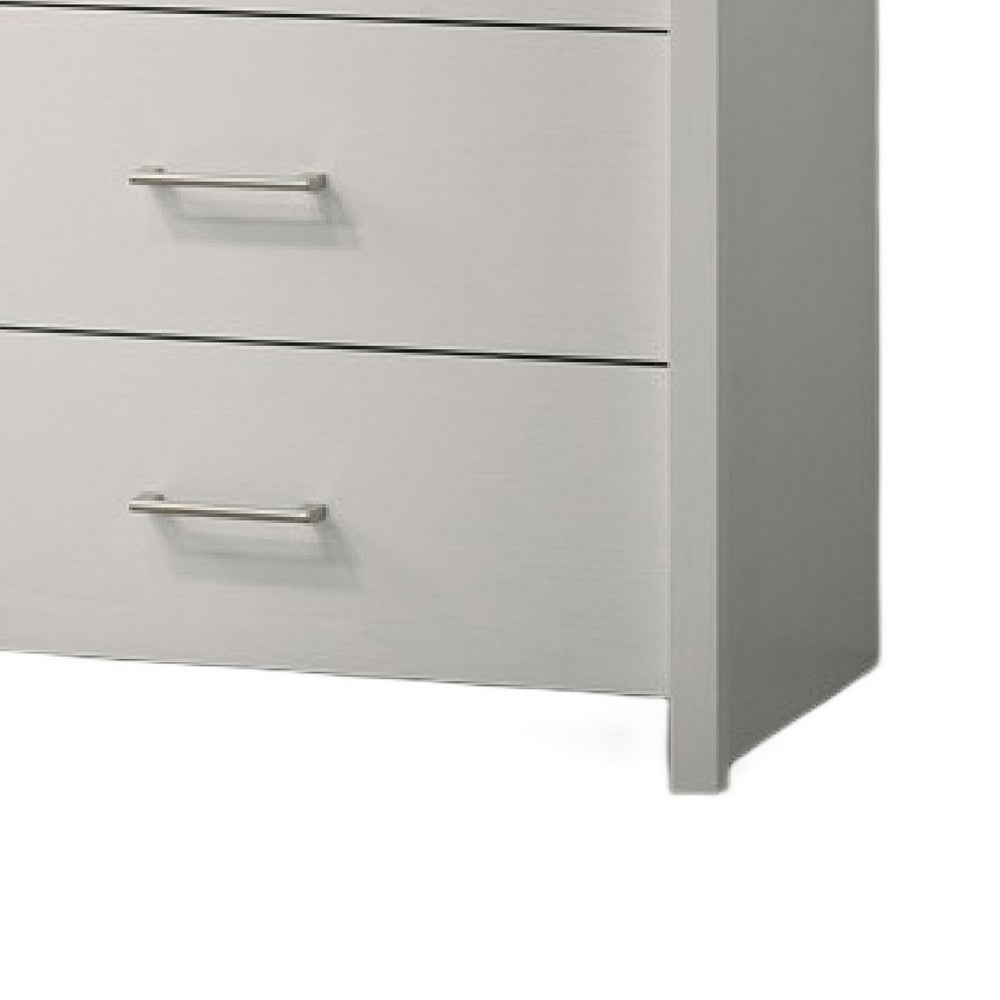 Kele Tall Dresser Chest | 4 Drawers Silver Handles | White Faux Laminate
