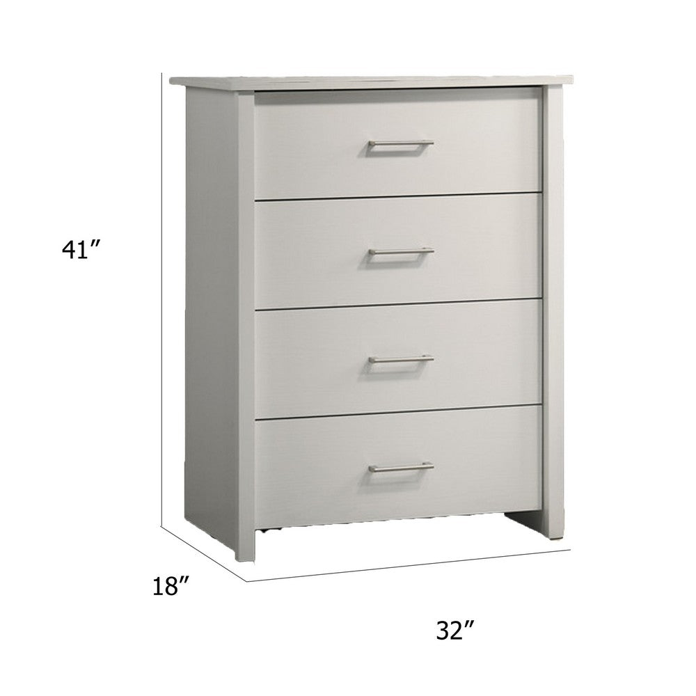 Kele Tall Dresser Chest | 4 Drawers Silver Handles | White Faux Laminate