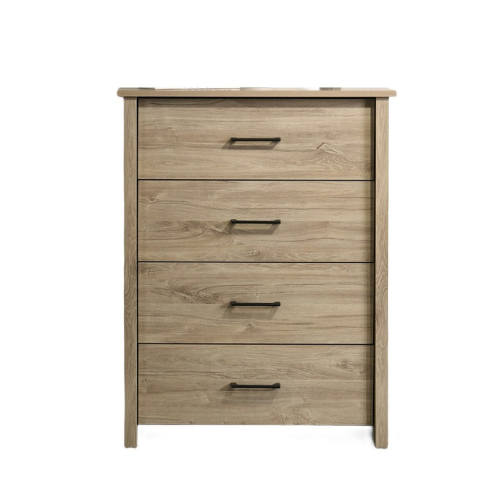 Kele Tall 4 Drawer Dresser Chest | Black Handles | Light Oak Brown Wood