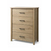 Kele Tall 4 Drawer Dresser Chest | Black Handles | Light Oak Brown Wood
