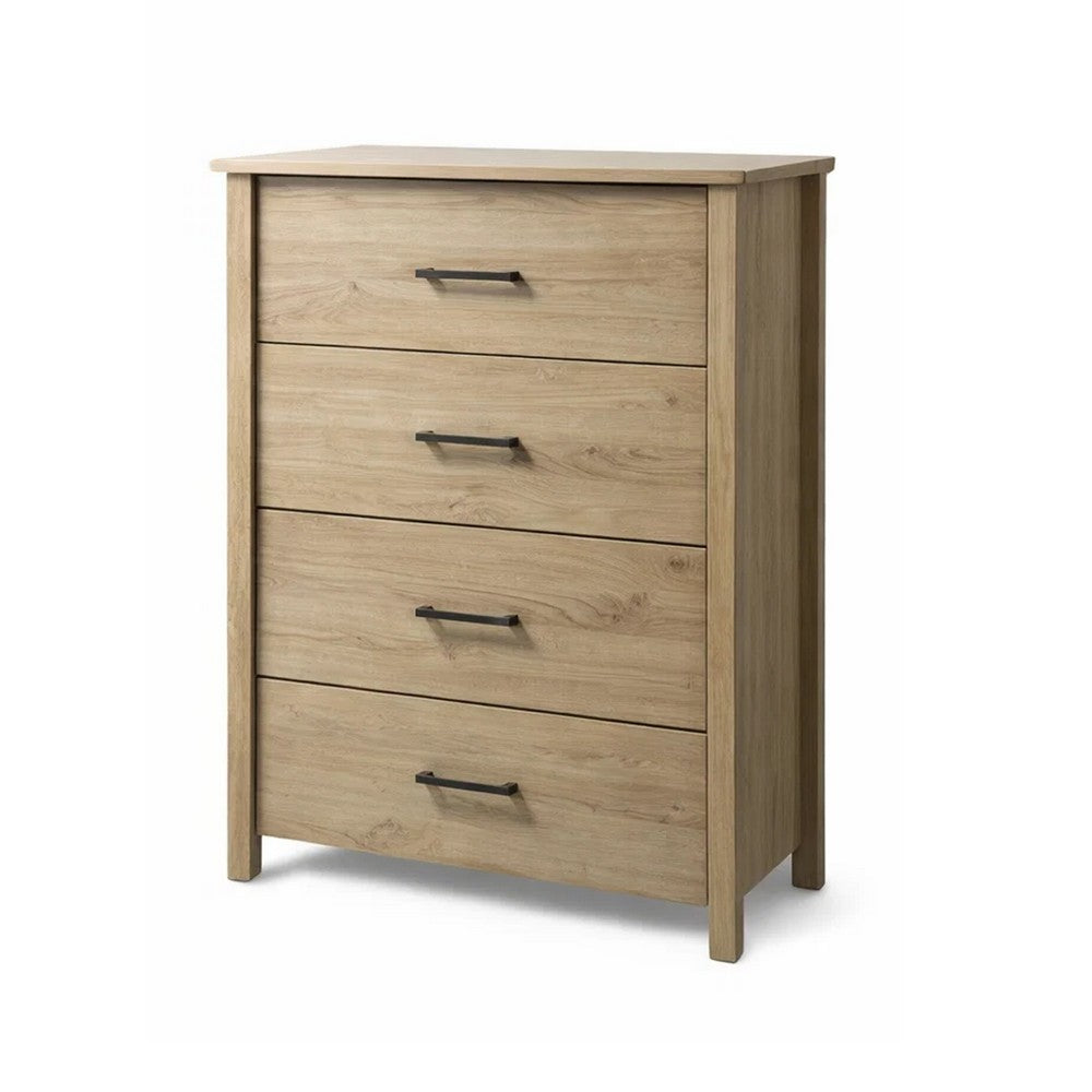Kele Tall 4 Drawer Dresser Chest | Black Handles | Light Oak Brown Wood