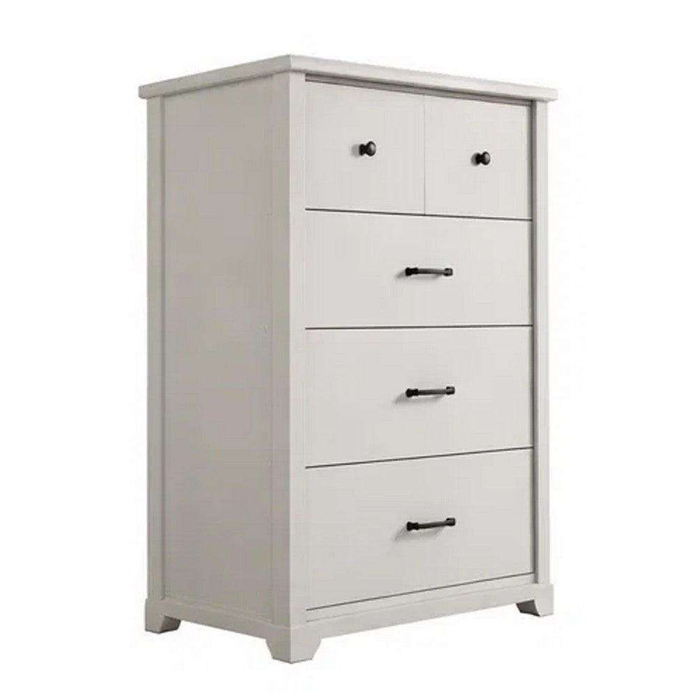 Lara 4 Drawer Tall Dresser Chest | Black Handles | White Faux Laminate