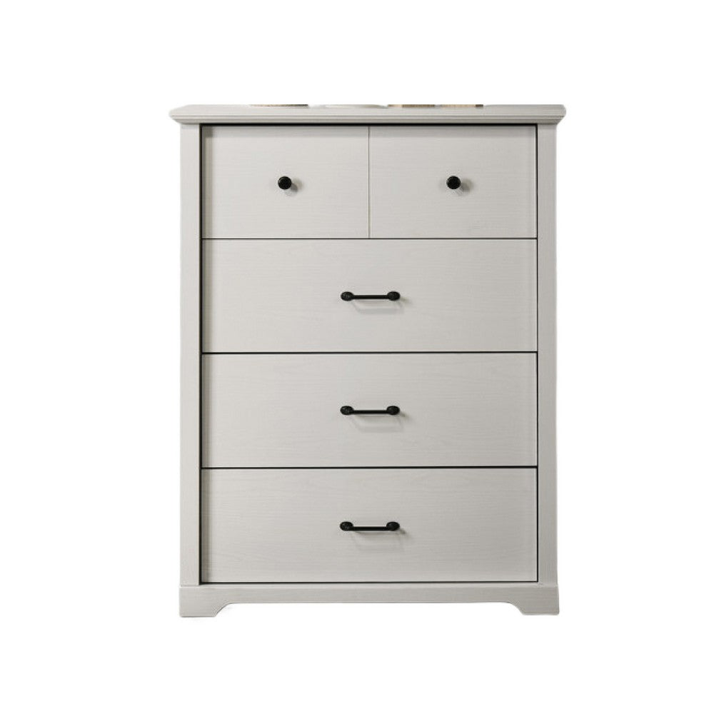 Lara 4 Drawer Tall Dresser Chest | Black Handles | White Faux Laminate