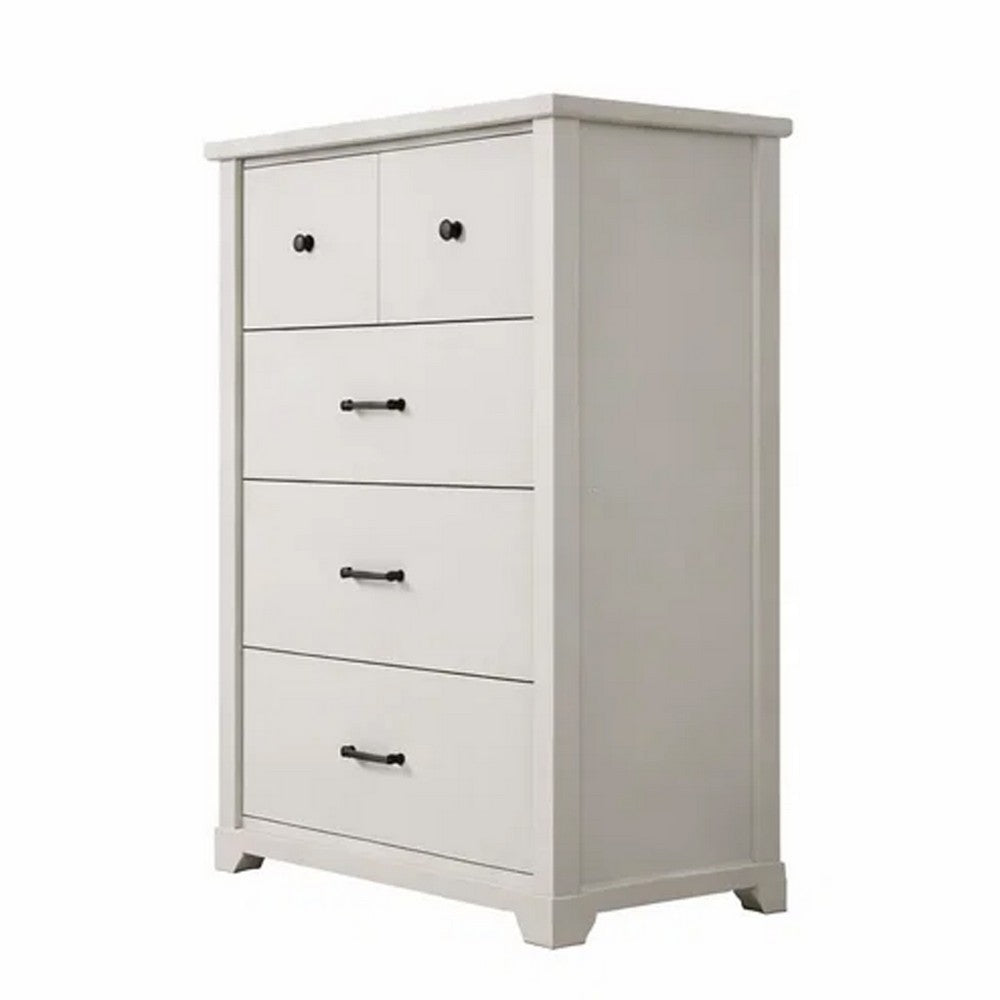 Lara 4 Drawer Tall Dresser Chest | Black Handles | White Faux Laminate