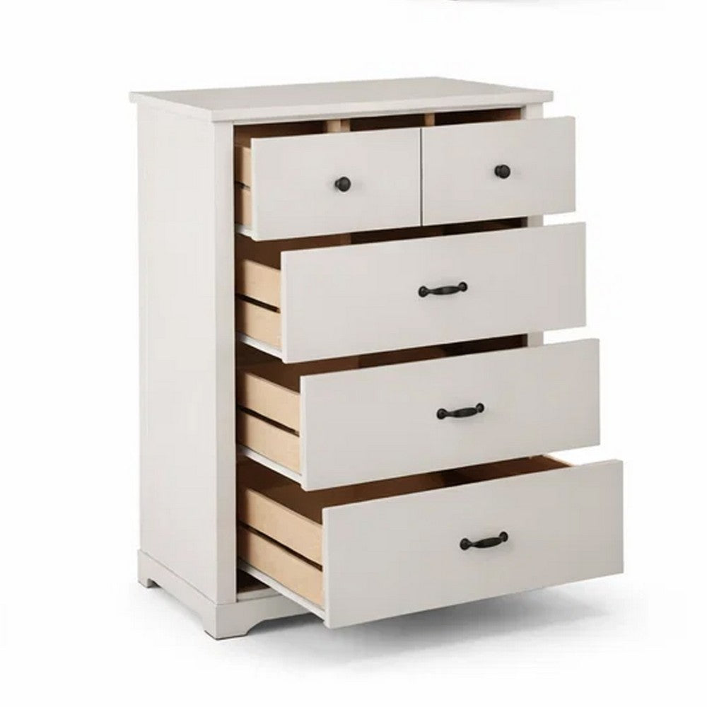 Lara 4 Drawer Tall Dresser Chest | Black Handles | White Faux Laminate
