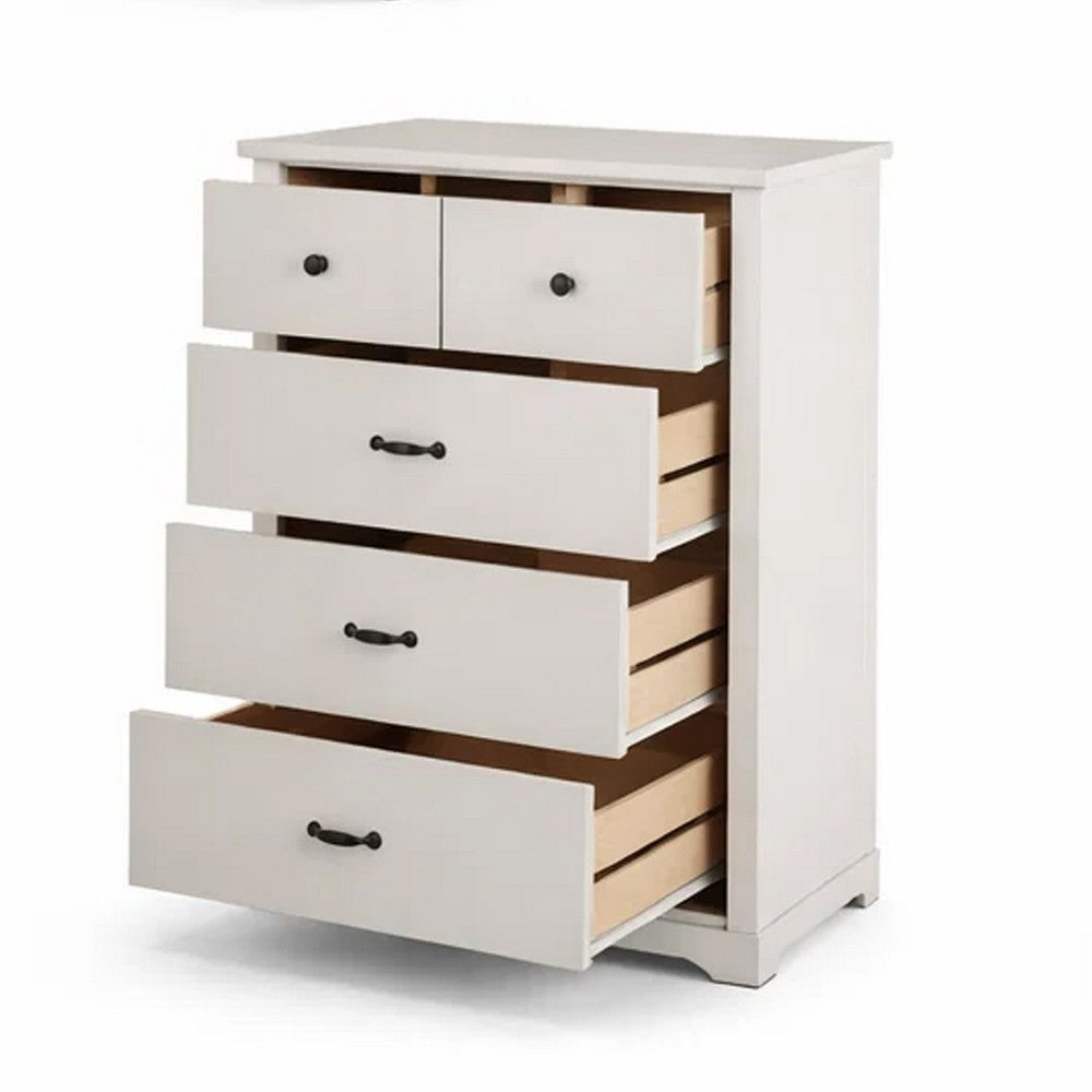 Lara 4 Drawer Tall Dresser Chest | Black Handles | White Faux Laminate