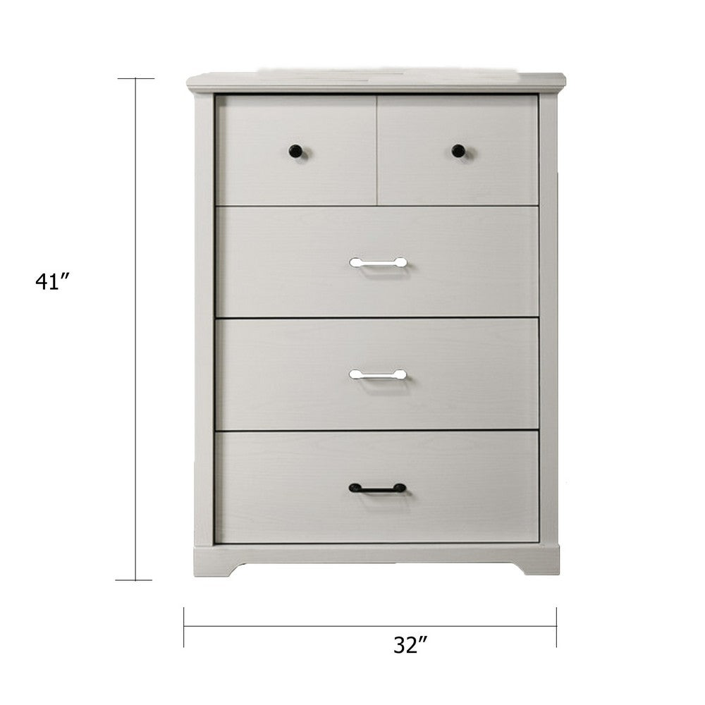 Lara 4 Drawer Tall Dresser Chest | Black Handles | White Faux Laminate