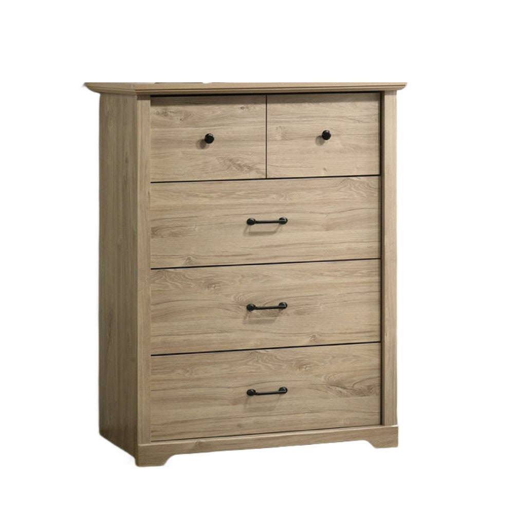 Lara Tall Dresser Chest | 4 Drawers | Black Handles | Light Oak Brown Wood