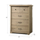 Lara Tall Dresser Chest | 4 Drawers | Black Handles | Light Oak Brown Wood