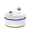 Tavi Coffee Table | 39" Round Glass Top & LED Lit Gold Brim | White