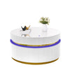 Tavi Coffee Table | 39" Round Glass Top & LED Lit Gold Brim | White