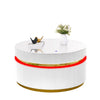 Tavi Coffee Table | 39" Round Glass Top & LED Lit Gold Brim | White