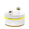 Tavi Coffee Table | 39" Round Glass Top & LED Lit Gold Brim | White