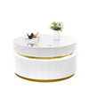 Tavi Coffee Table | 39" Round Glass Top & LED Lit Gold Brim | White
