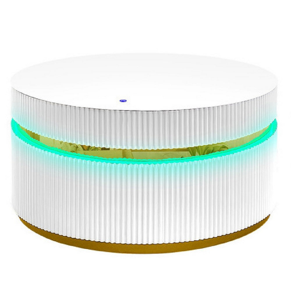 Tavi 3pc Coffee Table Set with 2 End Tables | Round Glass Top & LED | White