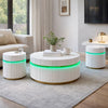 Tavi 3pc Coffee Table Set with 2 End Tables | Round Glass Top & LED | White