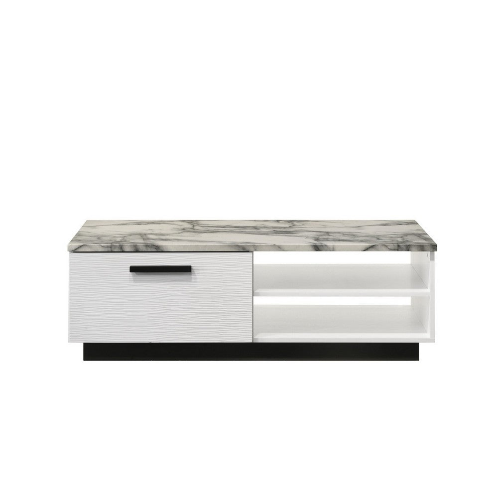 Sda Coffee Table | 47" Faux Marble Top | Drawer & 2 Shelves | White