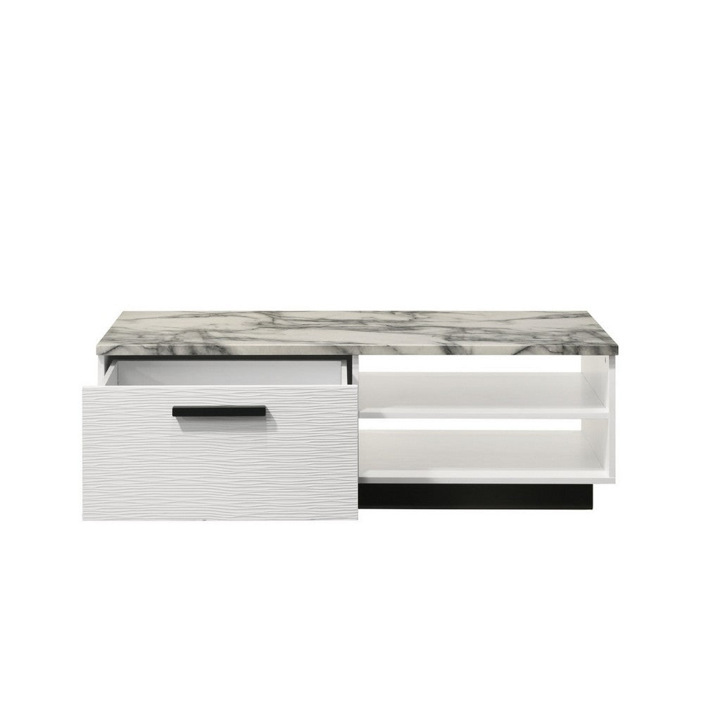 Sda Coffee Table | 47" Faux Marble Top | Drawer & 2 Shelves | White