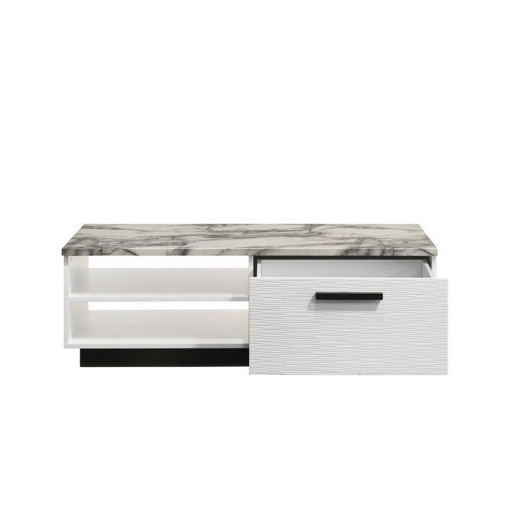 Sda Coffee Table | 47" Faux Marble Top | Drawer & 2 Shelves | White