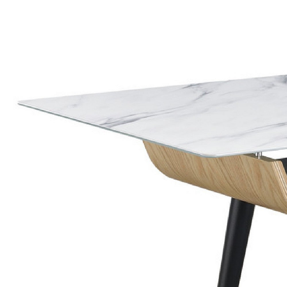 Nue Coffee Table | 47" 3D Printed Glass Marble | Curved Shelf | White
