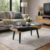Nue Coffee Table | 47" 3D Printed Glass Marble | Curved Shelf | Black
